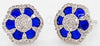 ESTATE .39CT DIAMOND & BLUE NAMEL 14KT WHITE GOLD 3D FLOWER STUD EARRINGS