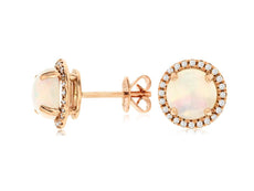 ESTATE 2.05CT DIAMOND & AAA OPAL 14KT ROSE GOLD CLASSIC ROUND HALO STUD EARRINGS