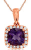 .96CT DIAMOND & AAA AMETHYST 14K ROSE GOLD CUSHION & ROUND HALO FLOATING PENDANT
