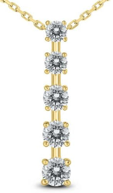 1.50CT DIAMOND 14KT YELLOW GOLD 3D CLASSIC 5 STONE JOURNEY LOVE FLOATING PENDANT