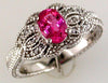 1.09CT DIAMOND & AAA PINK SAPPHIRE 14KT WHITE GOLD OVAL & ROUND FLOWER LOVE RING