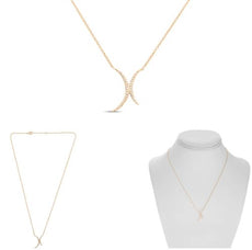 ESTATE .10CT DIAMOND 14KT ROSE GOLD 3D CLASSIC DOUBLE CRESCENT X LOVE NECKLACE