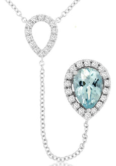 .90CT DIAMOND & AAA AQUAMARINE 14KT WHITE GOLD PEAR SHAPE & ROUND LOVE NECKLACE