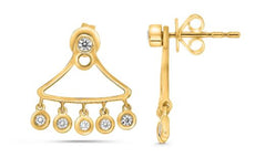 .27CT DIAMOND 14K YELLOW GOLD ROUND TRIANGULAR CHANDELIER BEZEL HANGING EARRINGS