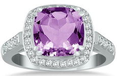 2.85CT DIAMOND & AAA AMETHYST 14KT WHITE GOLD 3D CUSHION & ROUND SQUARE FUN RING