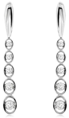 ESTATE .25CT DIAMOND 14KT WHITE GOLD 3D ROUND OVAL JOURNEY FUN HANGING EARRINGS