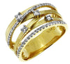 ESTATE WIDE .40CT DIAMOND 14KT YELLOW GOLD MULTI ROW CRISS CROSS ETOILE FUN RING