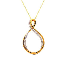 .41CT DIAMOND 18KT 2 TONE GOLD 3D 2 ROW INFINITY TEAR DROP LOVE FLOATING PENDANT