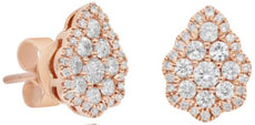 .64CT DIAMOND 14K ROSE GOLD ROUND CLASSIC CLUSTER TEAR DROP FLORAL STUD EARRINGS