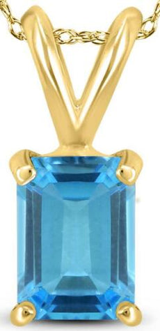 1.2CT AAA BLUE TOPAZ 14KT YELLOW GOLD 3D EMERALD CUT CLASSIC SOLITAIRE PENDANT