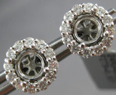 LARGE .62CT DIAMOND 18K WHITE GOLD 3D ROUND FLOWER HALO SEMI MOUNT STUD EARRINGS