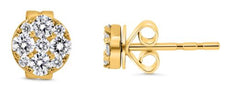 ESTATE .28CT DIAMOND 14KT YELLOW GOLD 3D ROUND CLUSTER FLORAL STUD EARRINGS