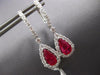 LARGE 4.78CT DIAMOND AAA RUBY 14KTWHITE GOLD PEAR SHAPE HUGGIE HANGING EARRINGS