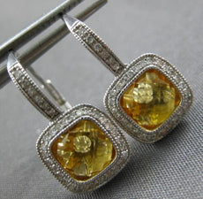 3.22CT DIAMOND & AAA CITRINE 14KT WHITE GOLD CUSHION & ROUND LEVERBACK EARRINGS