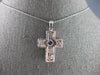 ESTATE .40CT DIAMOND & AAA SAPPHIRE 14KT WHITE GOLD 3D CROSS FLOATING PENDANT