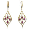 1.79CT DIAMOND & AAA RUBY 14KT YELLOW GOLD ROUND & PEAR SHAPE HANGING EARRINGS