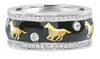 WIDE .68CT DIAMOND & BLACK ENAMEL 18KT 2 TONE GOLD MULTI HORSE ANNIVERSARY RING