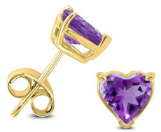 ESTATE 3CT AAA AMETHYST 14K YELLOW GOLD HEART SHAPE SOLITAIRE LOVE STUD EARRINGS