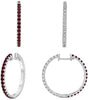 2.0CT DIAMOND & AAA RUBY 14K WHITE GOLD 3D DOUBLE SIDED HOOP HANGING EARRINGS