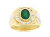 1.5CT DIAMOND & AAA EMERALD 14K 2 TONE GOLD OVAL & ROUND BEZEL CHANNEL MENS RING