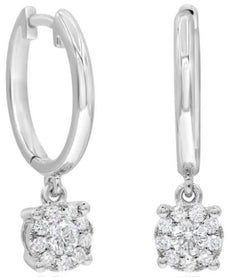 ESTATE .38CT DIAMOND 14KT WHITE GOLD CLASSIC FLOWER HUGGIE FUN HANGING EARRINGS