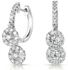 ESTATE 1.48CT DIAMOND 14KT WHITE GOLD DOUBLE FLOWER FUN HUGGIE HANGING EARRINGS