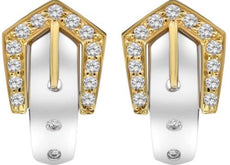 ESTATE .42CT DIAMOND 18KT 2 TONE GOLD 3D CLASSIC ETOILE BELT FUN LOVE EARRINGS