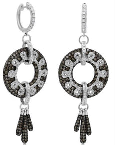 4.79CT WHITE & CHOCOLATE FANCY DIAMOND 14KT WHITE GOLD FLORAL CIRCULAR EARRINGS