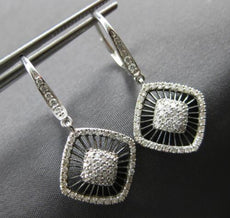 LARGE .66CT DIAMOND 14K WHITE GOLD SQUARE GEOMETRICAL LEVERBACK HANGING EARRINGS