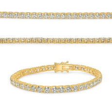 13.0CT DIAMOND 14K YELLOW GOLD 3D ROUND CLASSIC 4 PRONG ETERNITY TENNIS BRACELET