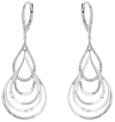 LARGE .56CT DIAMOND 14KT WHITE GOLD 3D ROUND & BAGUETTE MULTI TEAR DROP EARRINGS