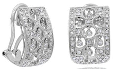 WIDE .45CT DIAMOND 14KT WHITE GOLD FILIGREE CHANDELIER CLIP ON HANGING EARRINGS