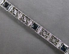 ANTIQUE 1CT AAA SAPPHIRE 14K WHITE GOLD ART DECO PRINCESS TENNIS BRACELET #27816