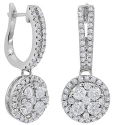 ESTATE 1.85CT DIAMOND 14KT WHITE GOLD CLUSTER FLORAL LEVERBACK HANGING EARRINGS