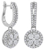 ESTATE 1.85CT DIAMOND 14KT WHITE GOLD CLUSTER FLORAL LEVERBACK HANGING EARRINGS