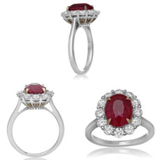 5.47CT DIAMOND & AAA RUBY 18KT 2 TONE GOLD PRINCESS DIANA FLORAL ENGAGEMENT RING