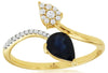 1CT DIAMOND & AAA SAPPHIRE 14KT YELLOW GOLD PEAR SHAPE & ROUND DOUBLE LEAF RING