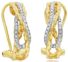.22CT DIAMOND 14K YELLOW GOLD CRISS CROSS LOVE KNOT CLIP ON FUN HANGING EARRINGS