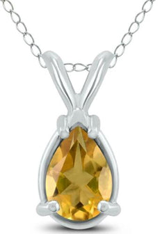.75CT AAA CITRINE 14K WHITE GOLD PEAR SHAPE SOLITAIRE TEAR DROP FLOATING PENDANT