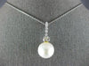 ESTATE LARGE .49CT DIAMOND & AAA SOUTH SEA PEARL 14K WHITE GOLD FLOATING PENDANT