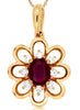.57CT DIAMOND & AAA RUBY 14KT YELLOW GOLD OVAL & ROUND FLOWER FLOATING PENDANT