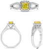 1.02CT WHITE & FANCY YELLOW DIAMOND 14KT WHITE GOLD CUSHION HALO ENGAGEMENT RING