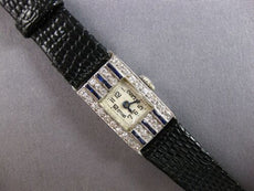 ANTIQUE ART DECO .78CT OLD MINE DIAMOND & AAA SAPPHIRE PLATINUM 3D WATCH #28151