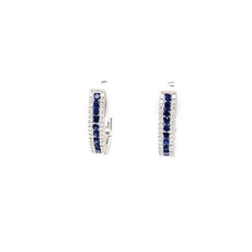 1.02CT DIAMOND & AAA SAPPHIRE 18KT WHITE GOLD 3 ROW HOOP HUGGIE HANGING EARRINGS
