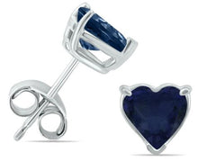 ESTATE AAA SAPPHIRE 14KT WHITE GOLD 3D CLASSIC HEART SHAPE STUD EARRINGS