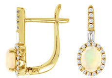 .60CT DIAMOND & AAA OPAL 14KT YELLOW GOLD 3D ROUND & BAGUETTE HANGING EARRINGS