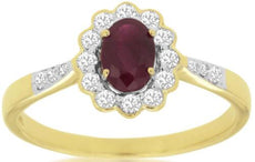 .87CT DIAMOND & AAA RUBY 14KT YELLOW GOLD 3D OVAL & ROUND FLOWER FRIENDSHIP RING