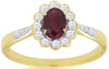 .87CT DIAMOND & AAA RUBY 14KT YELLOW GOLD 3D OVAL & ROUND FLOWER FRIENDSHIP RING
