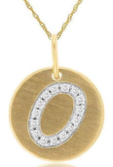 .08CT DIAMOND 14KT YELLOW GOLD LETTER O INITIAL MATTE & SHINY FLOATING PENDANT