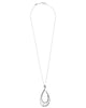 LARGE .38CT DIAMOND 18KT WHITE GOLD 3D MATTE & SHINY TEAR DROP FLOATING PENDANT